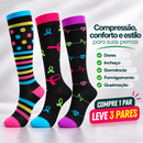 Kit 3 Pares de Meias Compressivas Vibrantes ColorFlex™ - Preto/ Lilas