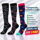 Kit 3 Pares de Meias Compressivas Vibrantes ColorFlex™ - Preto/ Inspiração