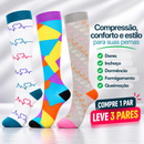 Kit 3 Pares de Meias Compressivas Vibrantes ColorFlex™ - Preto/ Leveza