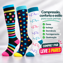 Kit 3 Pares de Meias Compressivas Vibrantes ColorFlex™ - Preto/ Branco