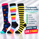 Kit 3 Pares de Meias Compressivas Vibrantes ColorFlex™ - Preto/ Listra
