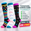 Kit 3 Pares de Meias Compressivas Vibrantes ColorFlex™ - Preto/ Vida