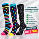 Kit 3 Pares de Meias Compressivas Vibrantes ColorFlex™ - Preto/ Corações