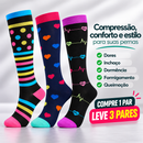 Kit 3 Pares de Meias Compressivas Vibrantes ColorFlex™ - Preto/ Energia