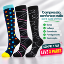 Kit 3 Pares de Meias Compressivas Vibrantes ColorFlex™ - Preto/ Alegria