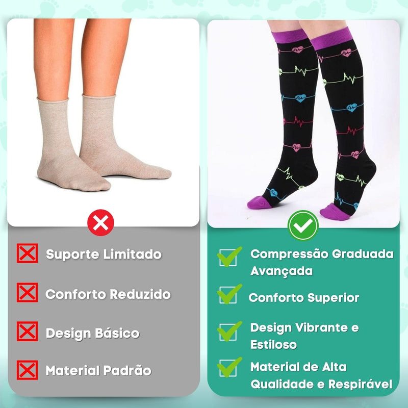 Kit 3 Pares de Meias Compressivas Vibrantes ColorFlex™ - Vibração