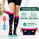 Kit 3 Pares de Meias Compressivas ColorFlex™ - Pretas Com Detalhes