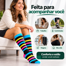 Kit 3 Pares de Meias Compressivas ColorFlex™ - Pretas Com Detalhes