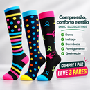 Kit 3 Pares de Meias Compressivas Vibrantes ColorFlex™ - Pretas Com Detalhes