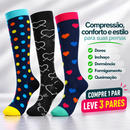 Kit 3 Pares de Meias Compressivas Vibrantes ColorFlex™ - Preto/ Encanto